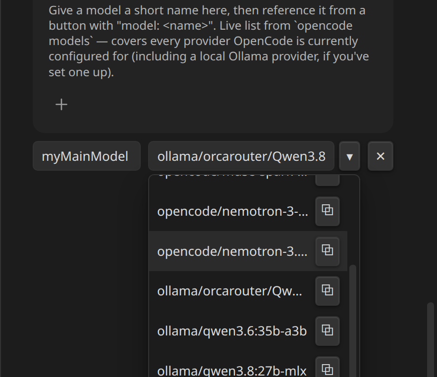 OpenCode's live model dropdown
